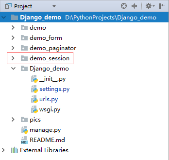 我新建的应用是 demo_session